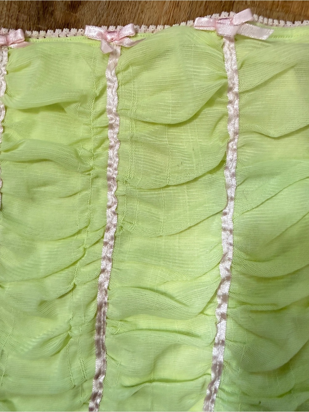 Y2K Lady Dutch Pink Green Rouched Ribbon Tube Top Coquette Feminine M - Picture 5 of 7
